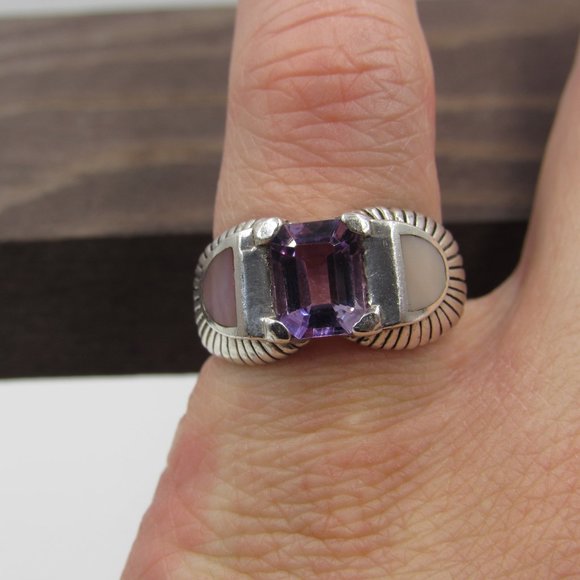 Size 6 Sterling Amethyst & Shell Unique Band Ring - Picture 4 of 8